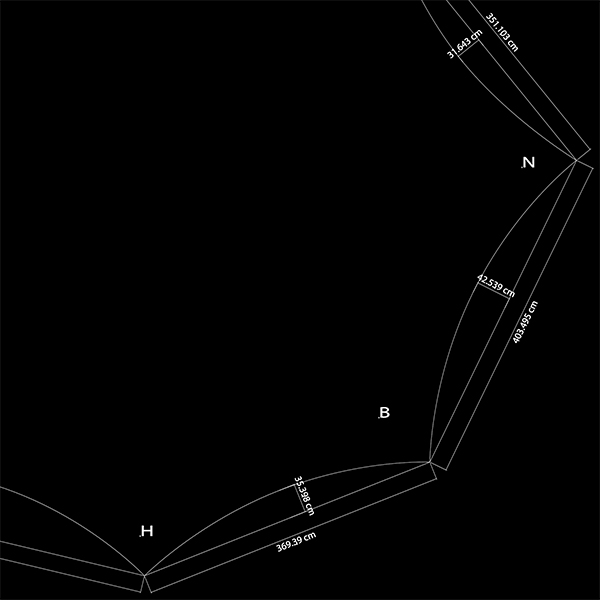 technical drawing of shade sail curvature plan