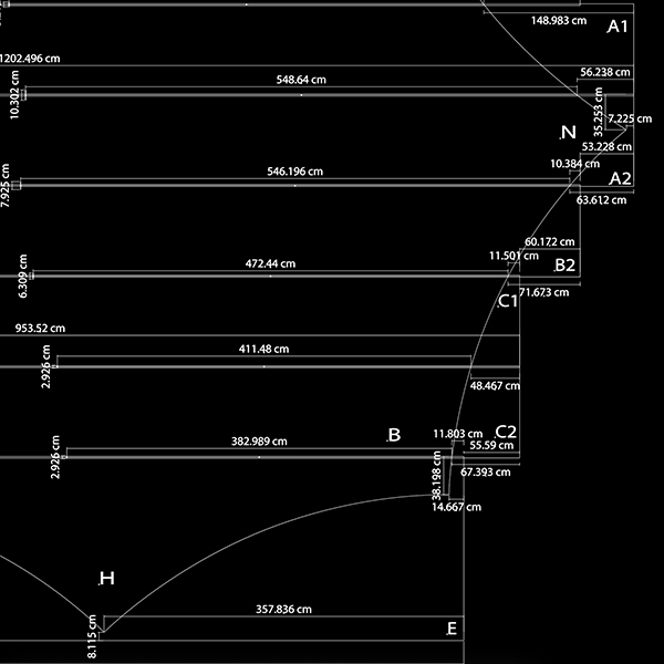 technical drawing of shade sail curvature plan