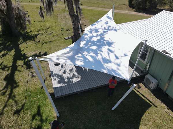 Image 86 from custom rainshades - tensile mambrane rain shelters for residential applications by windfire designs