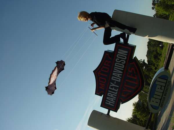 Image 5 from Branded indoor quadline kite for corporate trade show performance for Harley Davidson - by WindFire Designs