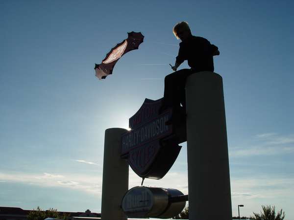 Image 6 from Branded indoor quadline kite for corporate trade show performance for Harley Davidson - by WindFire Designs