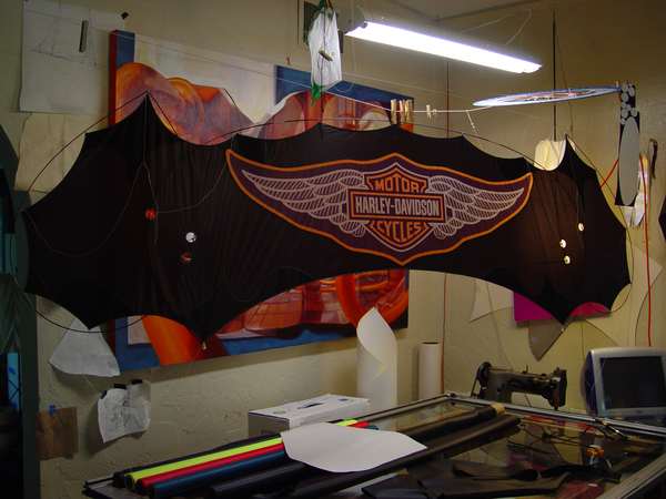 Image 8 from Branded indoor quadline kite for corporate trade show performance for Harley Davidson - by WindFire Designs