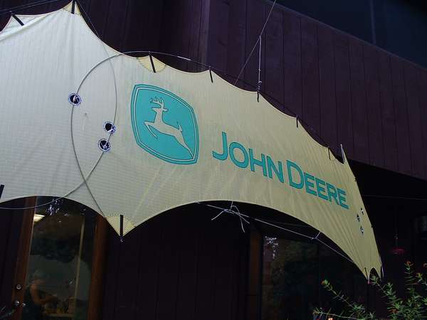 John Deere branded indoor quadline trade show kite by WindFire Designs