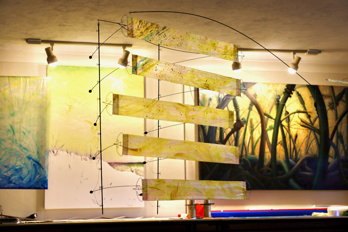 Yellow section of AirColor Stacks hanging vertically