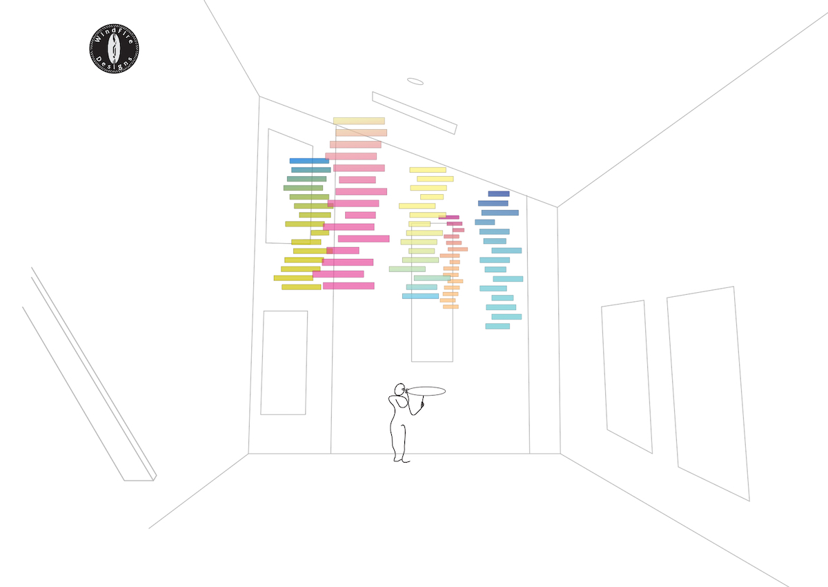 Concept sketch and design for AirColor Stacks kinetic sculpture
