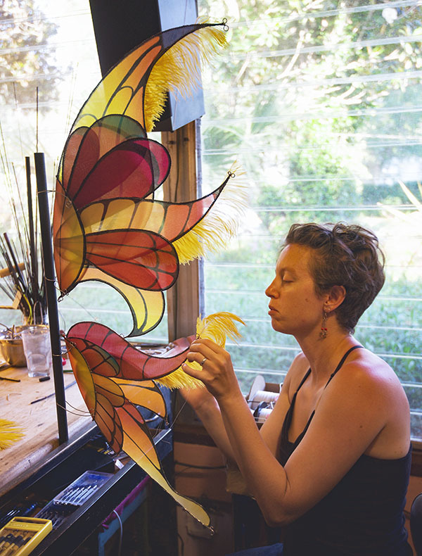 ruth whiting makes a prototype of the fairy wing for the Bellagio Hotel in Las Vegas
