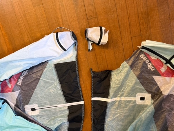 damaged Core kite with damaged missing wingtip before repair
