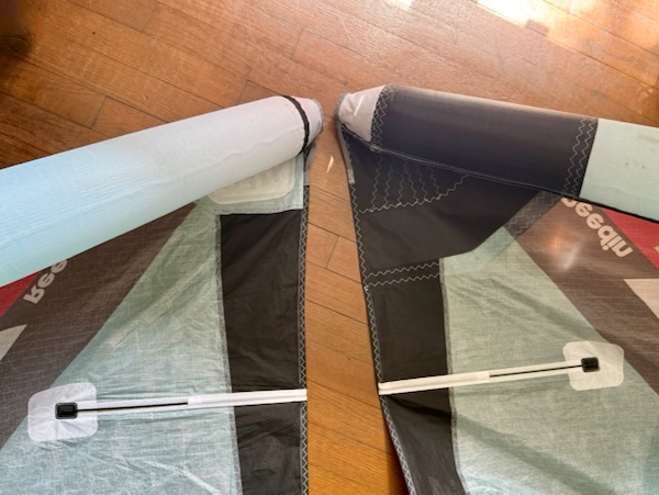 Core kite with missing wingtip now replaced after repair