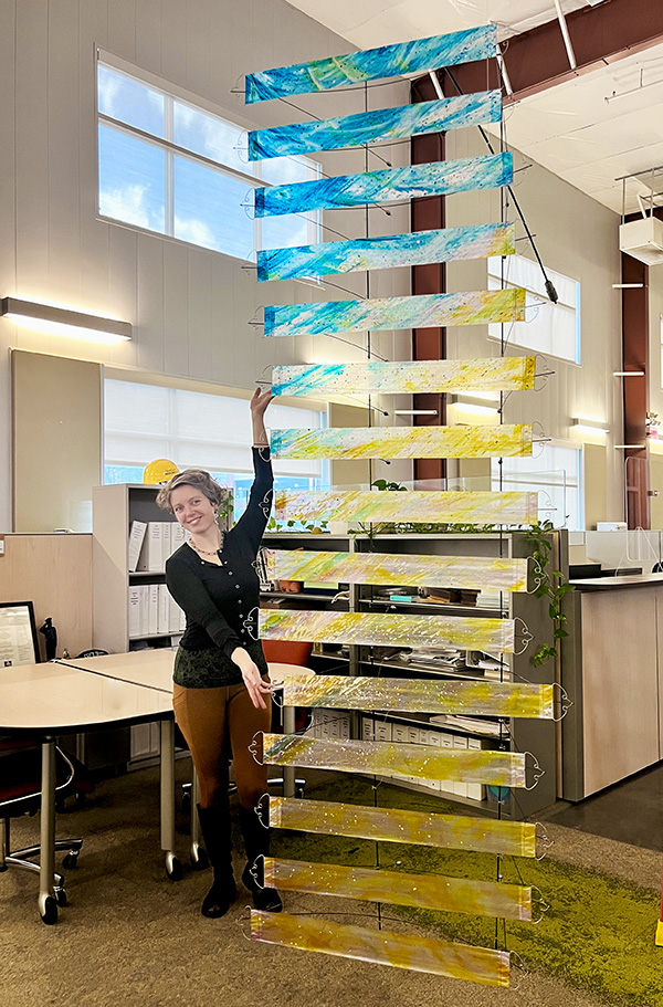 AirColor Stacks kinetic installation in UF Health Facility office