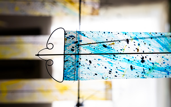 Close-up of blue strip elements from AirColor Stacks in the studio