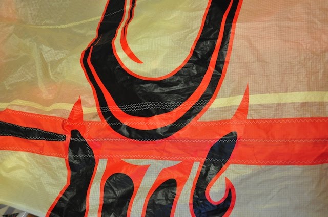 Cabrinha kite repaired using a rare strange-yellow matching cloth