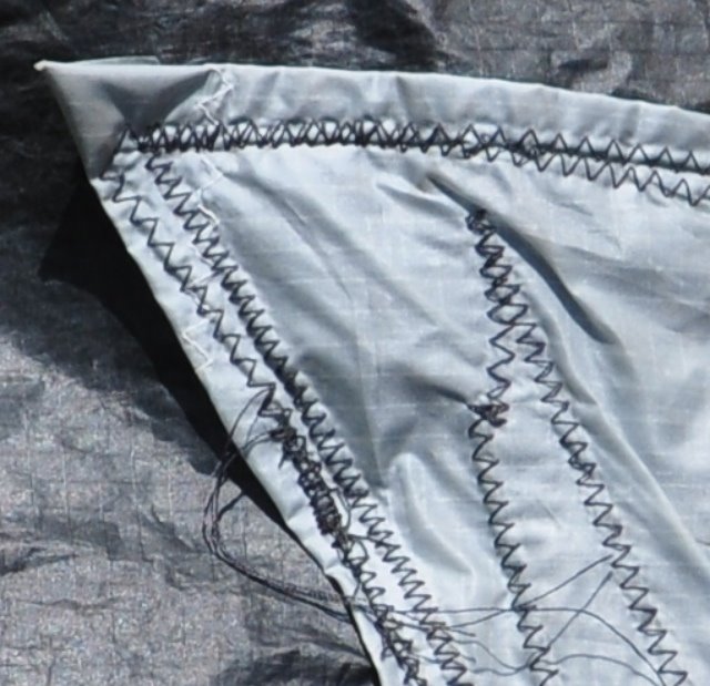 Sewing mishap on test cloth before being corrected