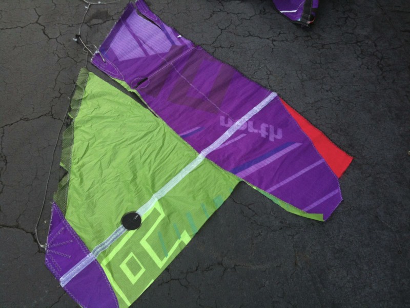 North Rebel kite with both wing tips torn away, before repair
